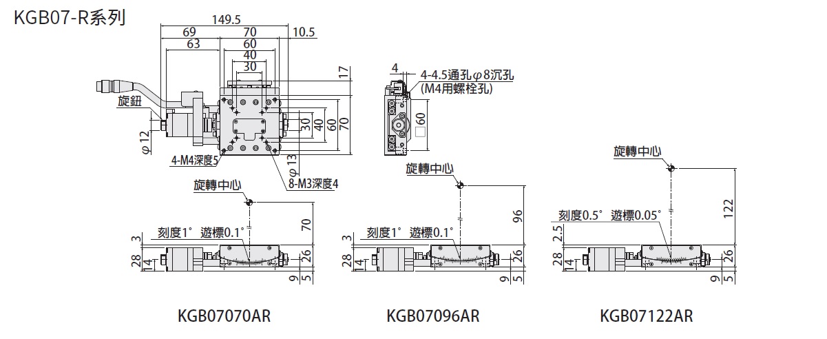 駿河精機 SURUGA SEIKI 自動傾角滑台 KGB07-R 平面尺寸圖