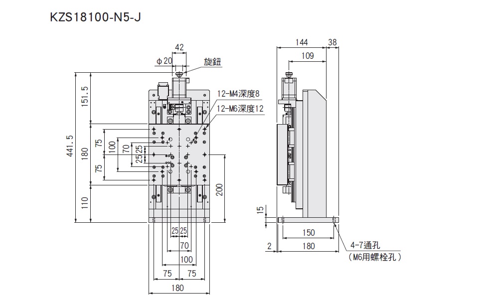 駿河精機 SURUGA SEIKI 自動直動滑台 KZS18100-N5-J平面尺寸圖
