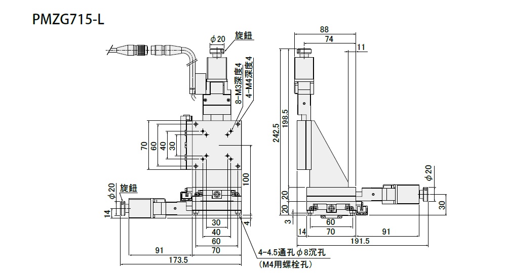 駿河精機 SURUGA SEIKI 自動直動滑台 PMZ系列  平面尺寸圖