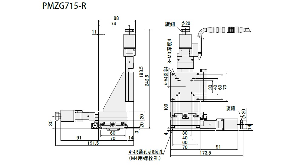 駿河精機 SURUGA SEIKI 自動直動滑台 PMZ系列  平面尺寸圖